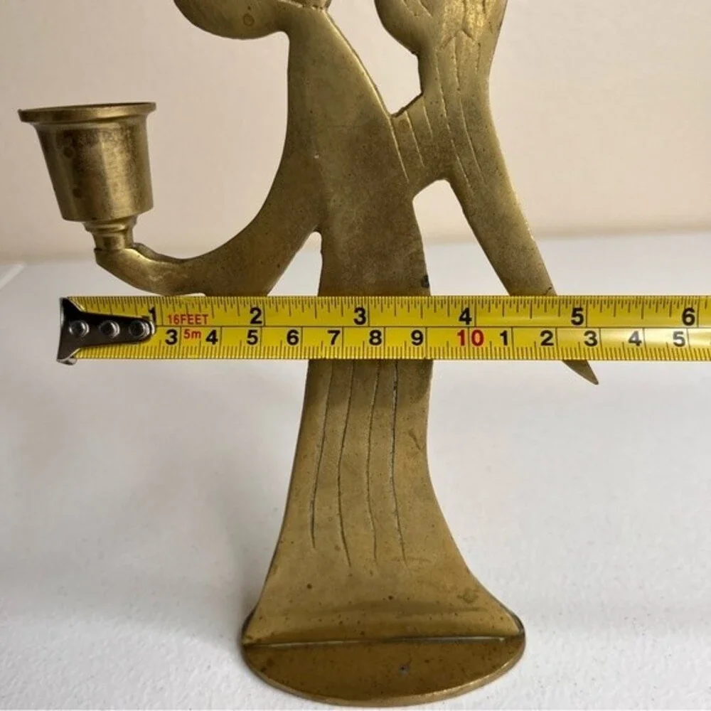 Vintage Brass Angel Candlestick Holder Made in Korea 7.5 Inches Tall Patina